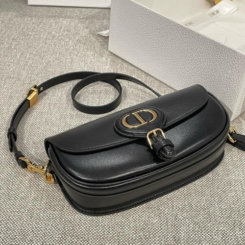 DIOR BOBBY EAST-WEST BAG Black Box Calfskin 21cm