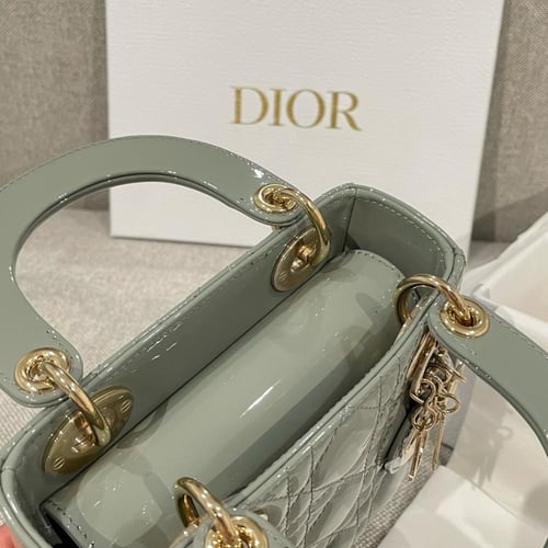 MINI LADY DIOR BAG Stone Gray Patent Calfskin