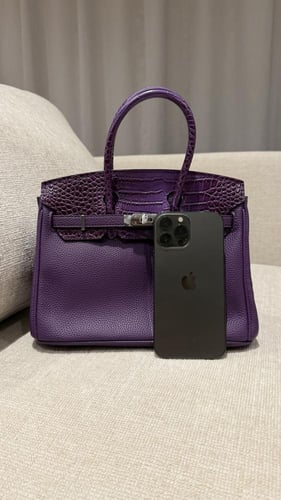 بيركن ميديم بنفسجي غامق نصف كروك -جلد نباتي 25cm