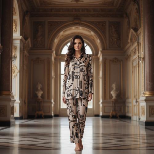 طقم نسائي بيج وأسود بلمسة عصرية أنيقة