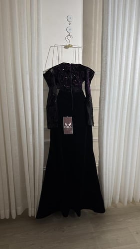 فستان اسود مخمل جوخ وشك سهره