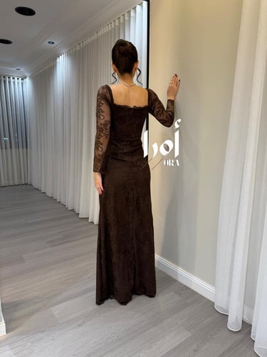 فستان موكا دانتيل فرنسي