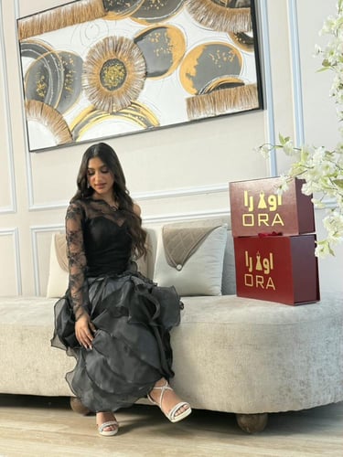 فستان اسود دانتيل فرنسي وجزار كسرات