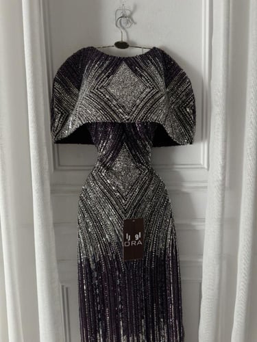 فستان قطعتين شك سهره ليلكي مع تدخيله الفضي