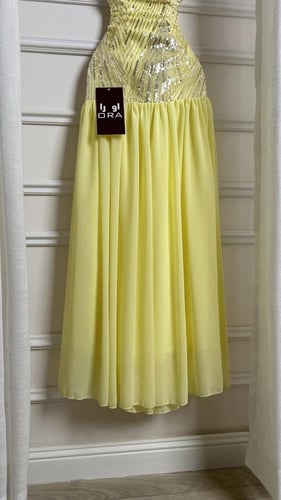 فستان ليموني شك سهره وشال جورجيت