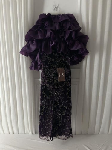 فستان قطعتين قطيفه شك سهره وجاكت كركشه جزار