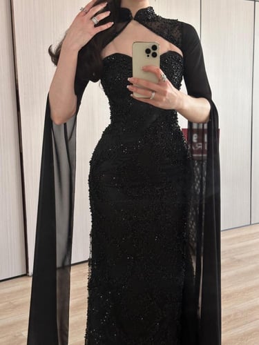 فستان اسود قطعتين شك سهره وجورجيت