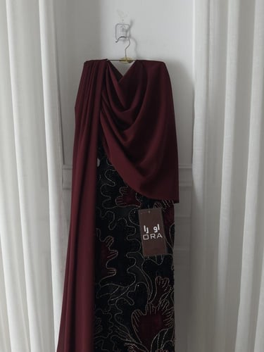 فستان عودي كلفه شك قطيفه وجورجيت