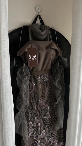 فستان موكا شك سهره شال واكمام تل