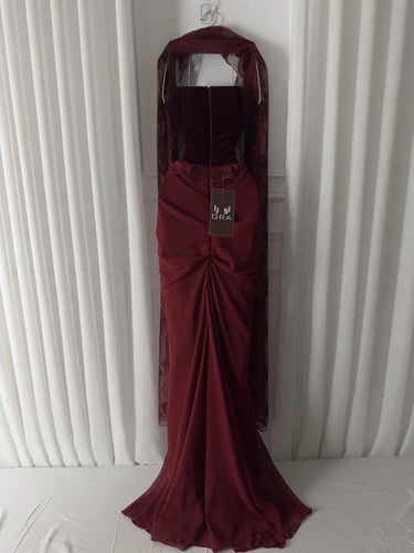 فستان عودي صدريه جوخ دانتيل فرنسي وجورجيت