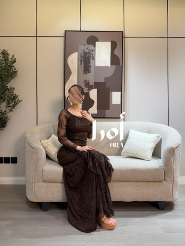 فستان موكا دانتيل فرنسي