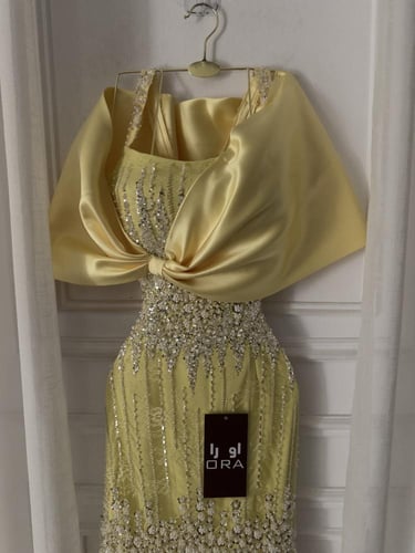 فستان ليموني شك سهره وفنيكه صدر ميكادو