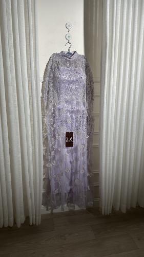 فستان موف قطعتين بطانه كريب وشك سهره