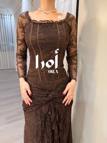 فستان موكا دانتيل فرنسي