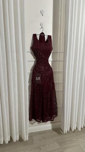 فستان عودي شك سهره ودانتيل فرنسي