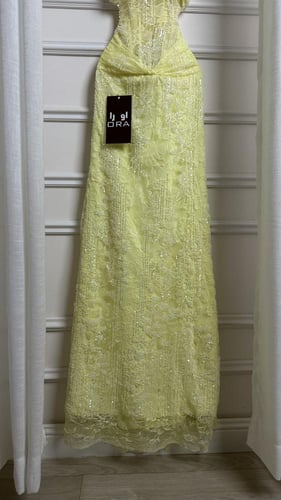 فستان ليموني كلفه شك دانتيل فرنسي