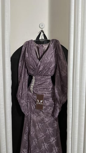 فستان موف دانتيل فرنسي كرستال خصر