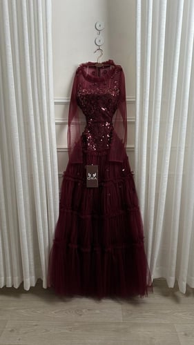 فستان عودي صدريه شك وتل تيواني كسرات