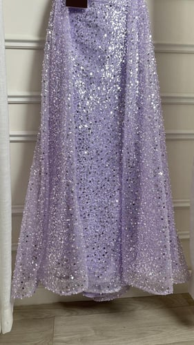 فستان موف كلفه ترتر كسرات صدر وذيل