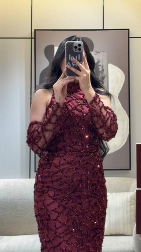 ‎فستان عودي كلفه شك سهره اكمام منفصله