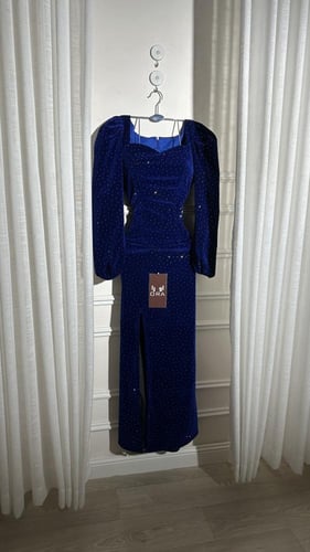 فستان نيلي جوخ كوري فصوص