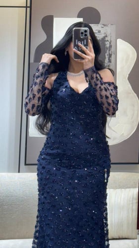 ‎فستان كحلي كلفه شك سهره اكمام منفصله