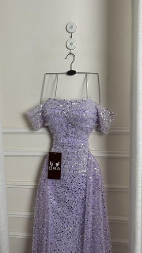 فستان موف كلفه ترتر كسرات صدر وذيل