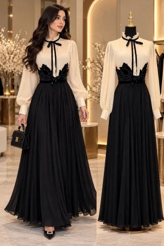 فستان اسود مخمل على الخصر