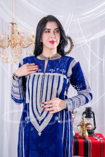 ثوب عسيري نيلي مخمل رقم 55