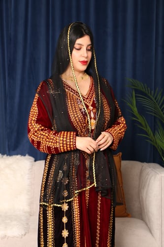 جلابية من المخمل الاسود والعنابي رقم 1