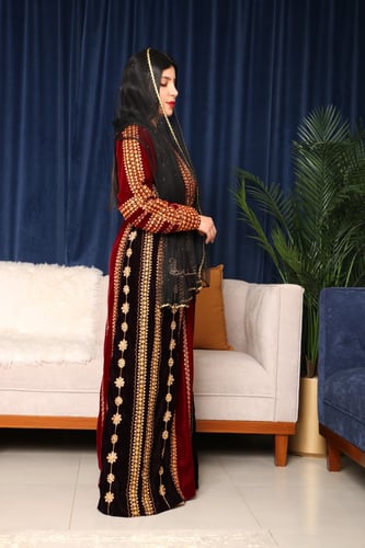 جلابية من المخمل الاسود والعنابي رقم 1