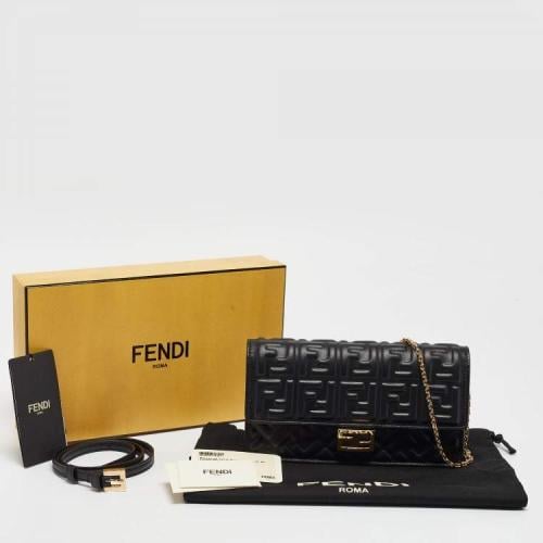 Black Zucca Embossed Leather Baguette Wallet on Ch...