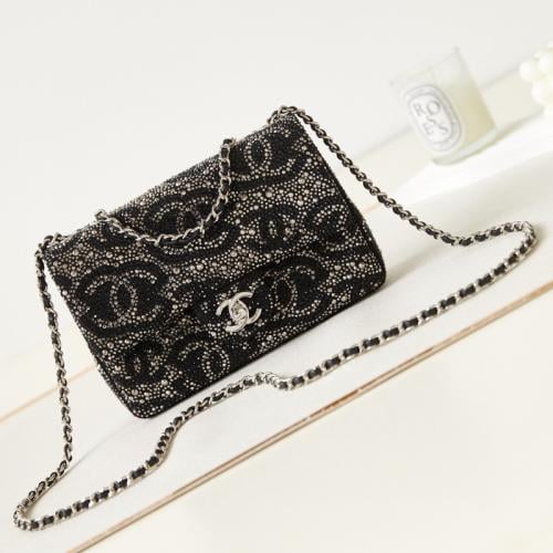 ChBa18-Chanel Black Tweed and Strass Crystal Paris...