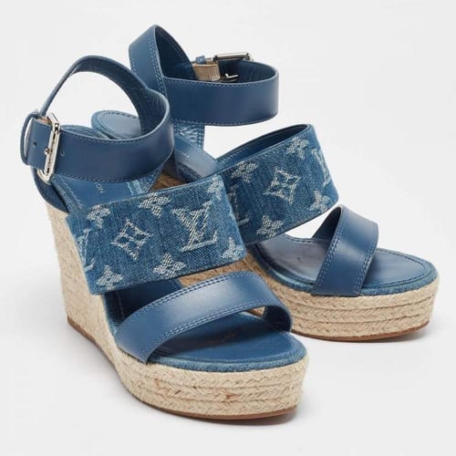 Blue Leather and Monogram Denim Starboard Wedge Sa...