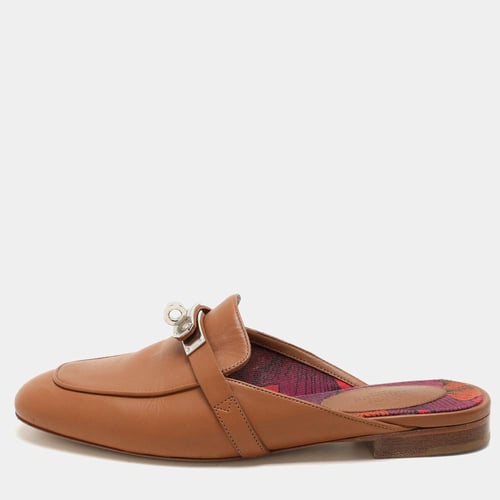 HeSh72 Brown Leather Oz Mules