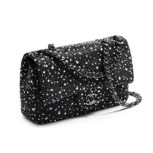 ChBa33-Chanel evening bag Strass crystal pearls ru...