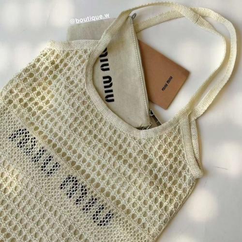 MiuBa8 Logo Tote Bag in Raffia - 30cm