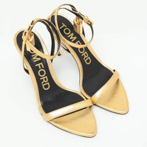Tom Ford Gold Leather Padlock Ankle Strap Sandals