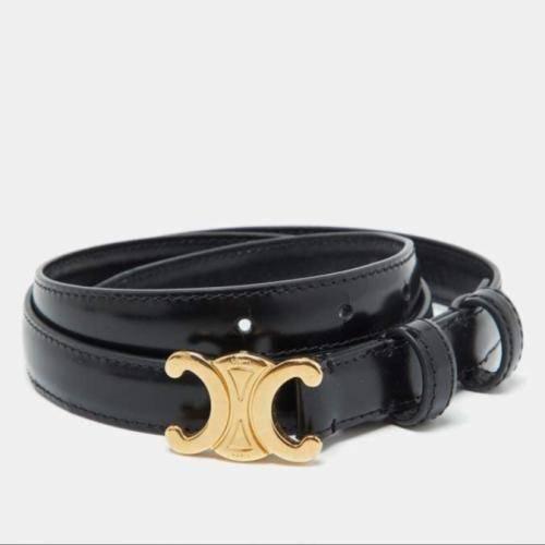CeBe1- Celine Black Leather Triomphe Buckle Belt