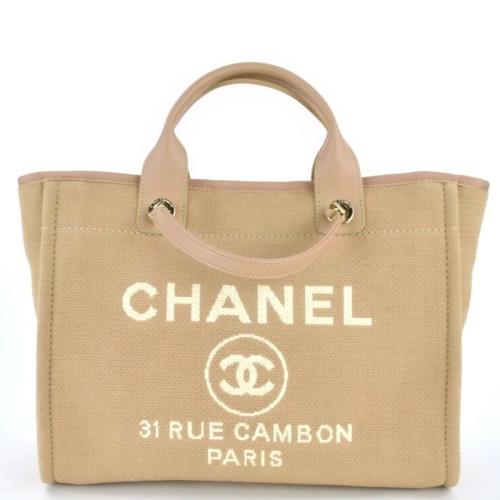 ChBa55- 38cm Chanel Beige Canvas and Leather Large...