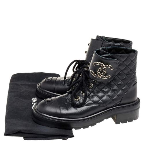 ChSh18 -CHANEL Shiny Lambskin Quilted Lace Up Comb...