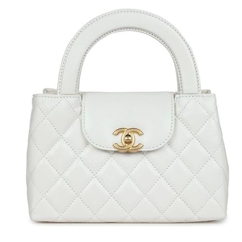 ChBa37-CHANEL Shiny Aged Calfskin Quilted Mini Nan...