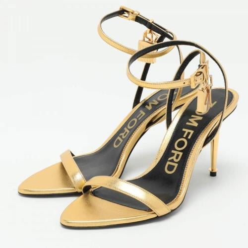Tom Ford Gold Leather Padlock Ankle Strap Sandals