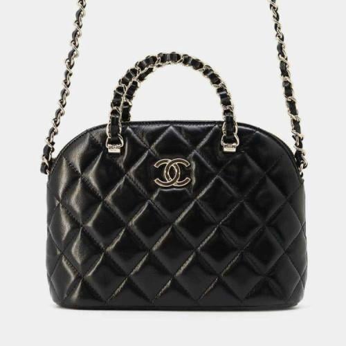 Chanel Black Shiny Lambskin Coco Mark Matelasse Sm...