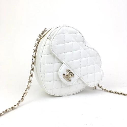 CHBa53 13cm Chanel White Lambskin Leather Heart Ch...