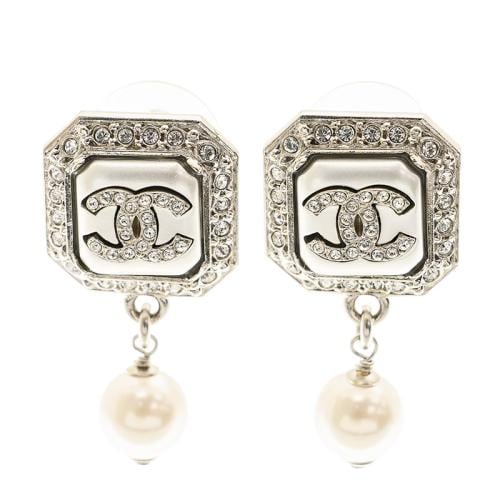 Drop Pearl CC Rhinestone Chanel Earrings