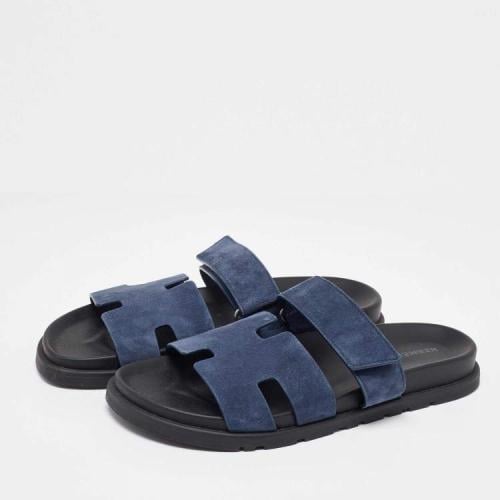 Hermes Navy Blue Nubuck Leather Chypre Sandals
