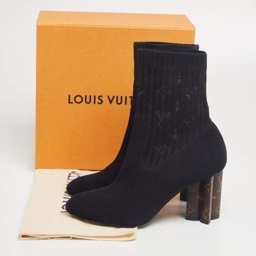 Blue Monogram Knit Fabric Silhouette Ankle Boots