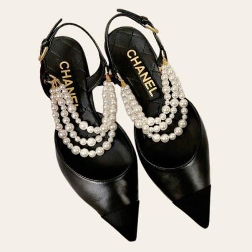 ChSh32 order Sling Back Leather Flat With Pearl