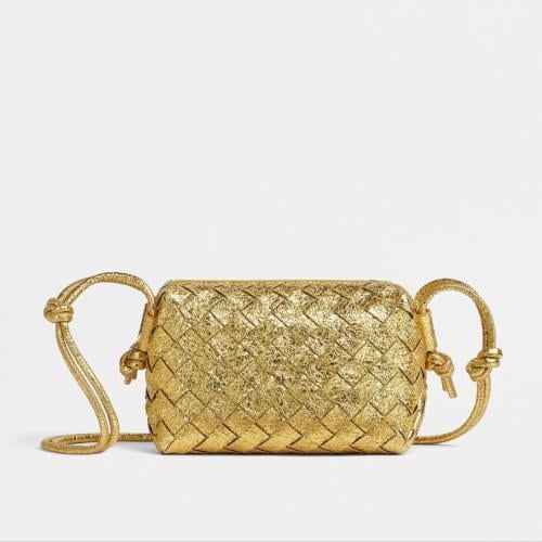 bottega Concert Intrecciato metallic leather pouch